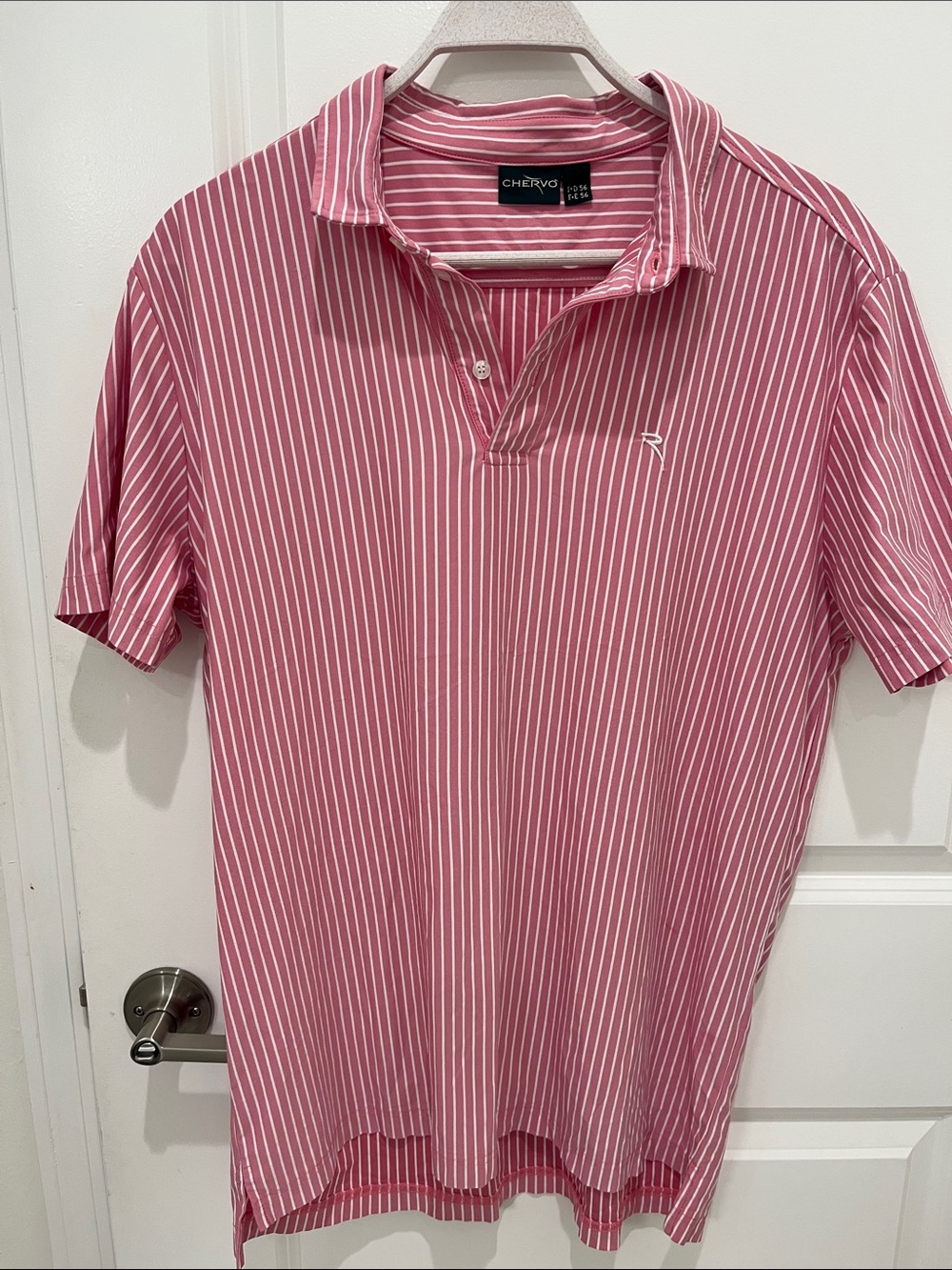 Chervo Men's Golf Pink Striped Polo Shirt
